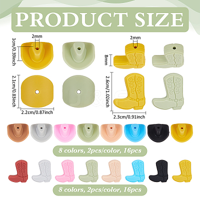 32Pcs 16 Styles Cowboy Theme Food Grade Eco-Friendly Silicone Beads SIL-PH0001-42-1