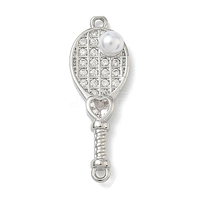Brass Pave Clear Cubic Zirconia Tennis Racket Connector Charms KK-G548-12P-1