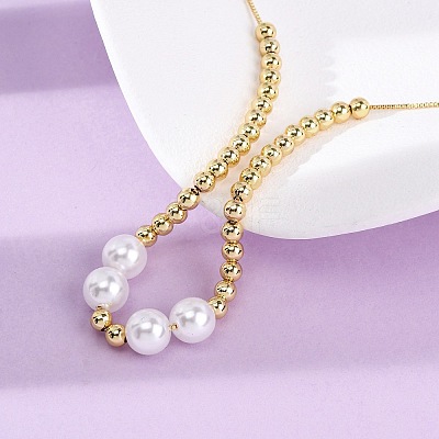 Brass & ABS Imitation Pearl Round Beaded Adjustable Slider Necklaces BJEW-H209-02G-1