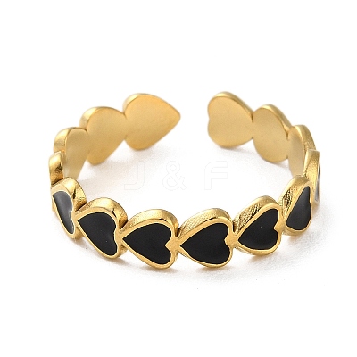 Real 18K Gold Plated 304 Stainless Steel Enamel Cuff Rings LS-RJEW-M171-14G-02-1