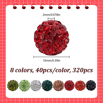 320Pcs 8 Colors Handmade Polymer Clay Rhinestone Beads RB-HY0001-07-1