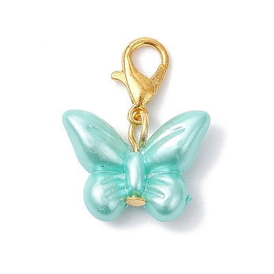 Opaque Acrylic Imitation Pearl Butterfly Pendant Decorations HJEW-JM03919-02-1