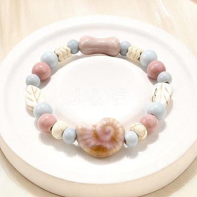 Handmade Porcelain Beads & Synthetic Howlite Beads Stretch Bracelets for Women BJEW-D307-01D-1