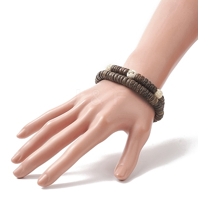 2Pcs 2 Style Cross Natural Wood & Coconut Beaded Stretch Bracelets Set for Women BJEW-JB09317-1