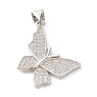 Brass Micro Pave Clear Cubic Zirconia Pendants ZIRC-P094-12P-RS-1