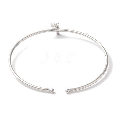 Rack Plating Brass Micro Pave Clear Cubic Zirconia Letter Open Cuff Bangles BJEW-A018-01P-F-1