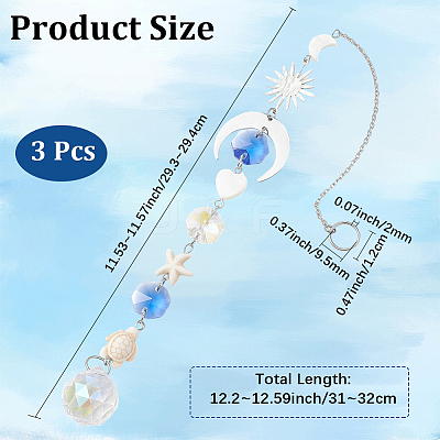 3Pcs Glass Round & Octagonal Beads Hanging Suncatchers HJEW-CN0001-40-1
