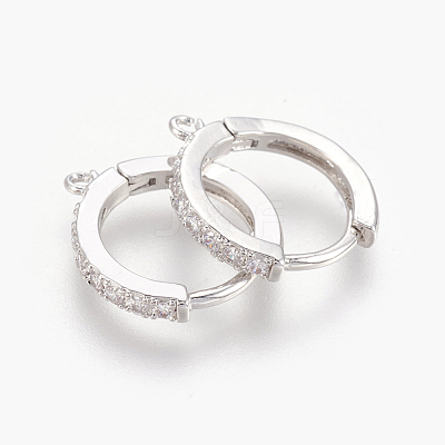 Brass Micro Pave Cubic Zirconia Huggie Hoop Earring Findings X-KK-O112-13P-1