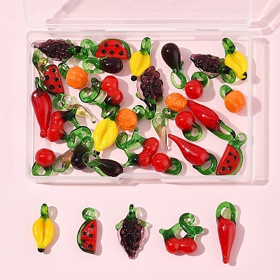 36Pcs 9 Styles Handmade Lampwork Pendants LAMP-FS0001-41-1