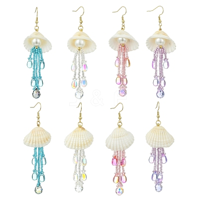 Shell & Glass Seed Bead Dangle Earrings EJEW-MZ00740-1