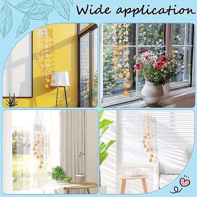 Flower Round Glass Beads Tassel Hanging Suncatchers for Window Garden Outdoor Decoration HJEW-WH20020-007A-1