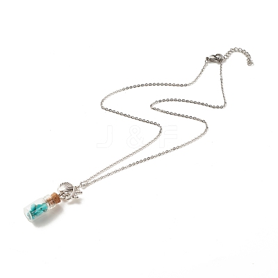 Glass Bottle with Synthetic Turquoise Chips Pendant Necklace NJEW-JN03841-01-1