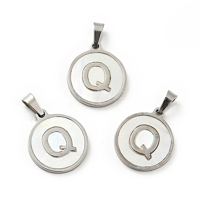 304 Stainless Steel with White Shell Pendants STAS-G268-01Q-P-1