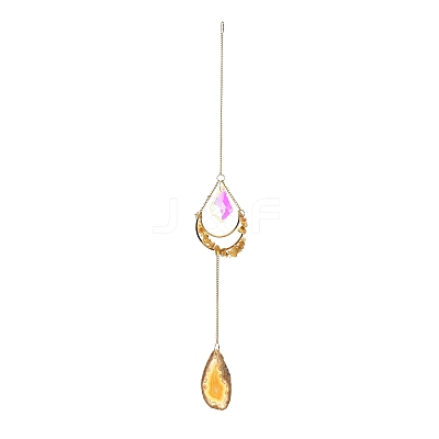 Natural Citrine Chips & Agate Slice Suncatcher AJEW-C048-01B-1