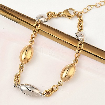 Two Tone Horse Eye 304 Stainless Steel Link Bracelets for Women BJEW-A169-13GP-1