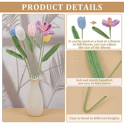 5Pcs 5 Colors Woolen Yarn Artificial Tulip Flower AJEW-FG0004-63-1