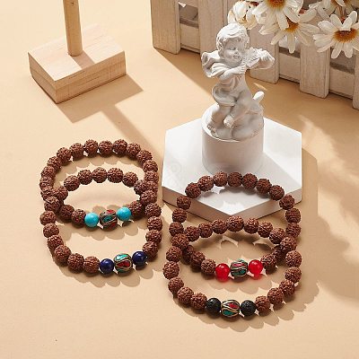 4Pcs 4 Style Natural Rudraksha Mala Bead Bracelets Set BJEW-JB08979-1