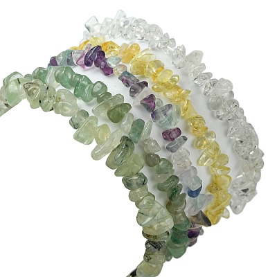 5Pcs 5 Styles Natural Green Aventurine & Quartz Crystal & Prehnite & Citrine & Fluorite Chips Beaded Stretch Bracelet Sets BJEW-JB10872-1