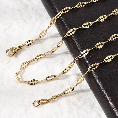 304 Stainless Steel Dapped Cable Chain Necklaces STAS-O053-28G-1