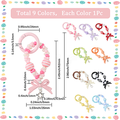 9Pcs 9 Colors Bowknot Acrylic Beads Pendant Decoration HJEW-SC0002-04-1