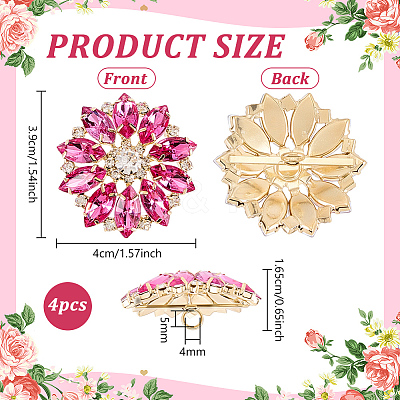 4Pcs Alloy & Glass & Rhinestone Shank Buttons BUTT-FG0001-63C-1