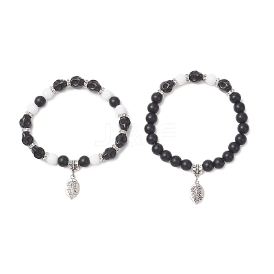 2Pcs Tibetan Style Alloy Charm Bracelets BJEW-JB12522-1