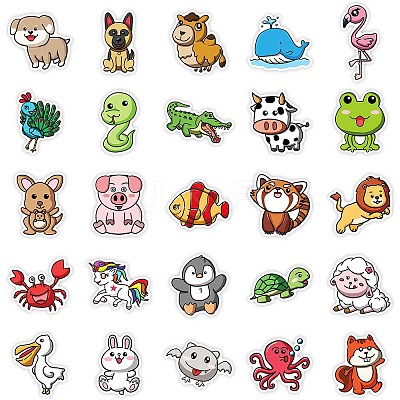 50 Pieces Cartoon Animal Graffiti Waterproof Paper Stickers STIC-R001-10-1