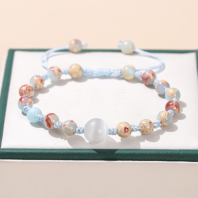 Natural Aqua Terra Jasper Round Beads Stretch Bracelets WG1718F-03-1