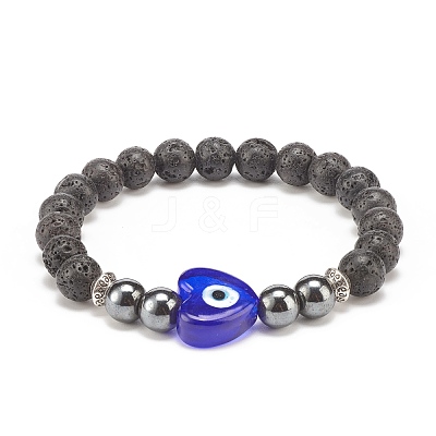 Natural Lava Rock & Synthetic Hematite Stretch Bracelet BJEW-JB08323-03-1