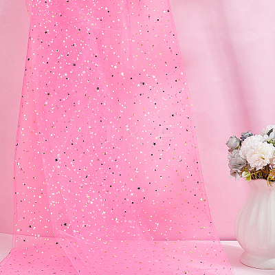 Star Moon Pattern Polyester Mesh Lace Fabric DIY-WH0504-446A-1