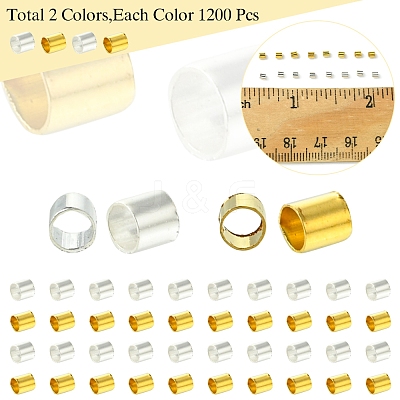 1200Pcs 2 Colors Brass Crimp Beads KK-FS0001-37-1