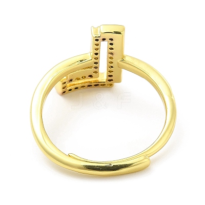 Mixed Color Enamel Initial Letter Adjustable Ring with Clear Cubic Zirconia RJEW-P045-01G-L-1