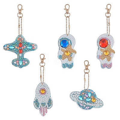 DIY 5D Astronaut & Planet & Rocket Diamond Painting Keychain Kit DIY-WH0195-70A-1