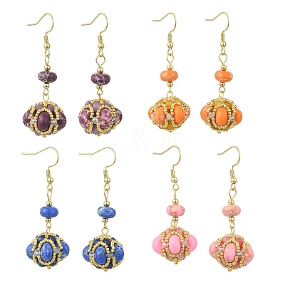 Glass Seed Bead and Synthetic Imperial Jasper Dangle Earrings EJEW-MZ00743-1