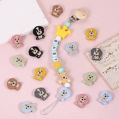 16Pcs 8 Colors Cartoon Animal Dog Silicone Beads JX707A-1