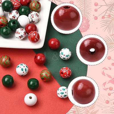 50Pcs 7 Colors Christmas Spray Painted Wood European Beads WOOD-FS0002-43-1