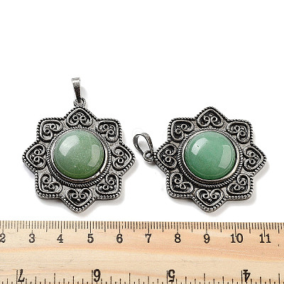 Natural Green Aventurine & Brass Pendants G-K338-09AS-02-1
