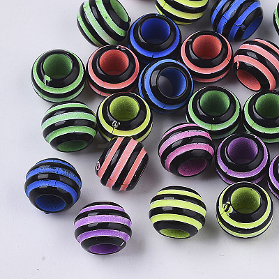 Spray Painted Stripe Opaque Acrylic European Beads SACR-S303-002A-01-1