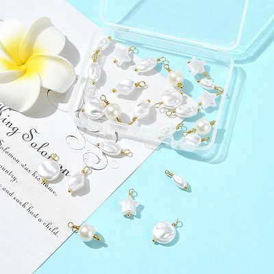 24Pcs 6 Styles ABS Plastic Imitation Pearl Pendants KK-FS0001-93-1