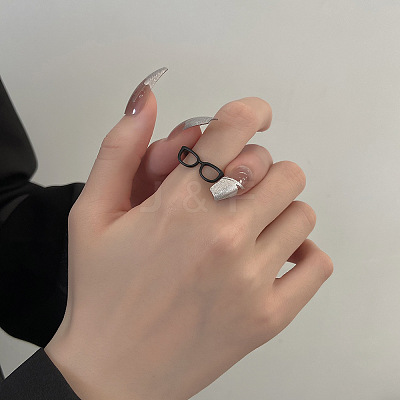 Brass Glasses Frame Open Cuff Ring for Women LS-RJEW-F140-140EB-1