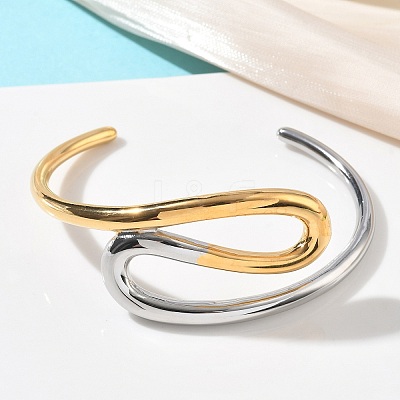 Two Tone 304 Stainless Steel Cuff Bangles for Women BJEW-F540-01GP-1