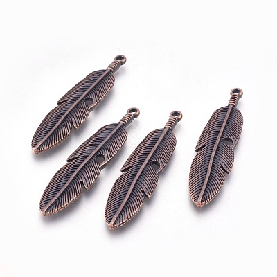 Tibetan Style Alloy Feather Big Pendants TIBEP-A12720-R-NR-1