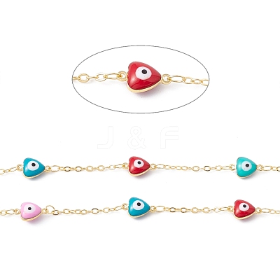 Handmade Eco-friendly Brass Enamel Heart with Evil Eye Link Chain CHC-E025-44G-1