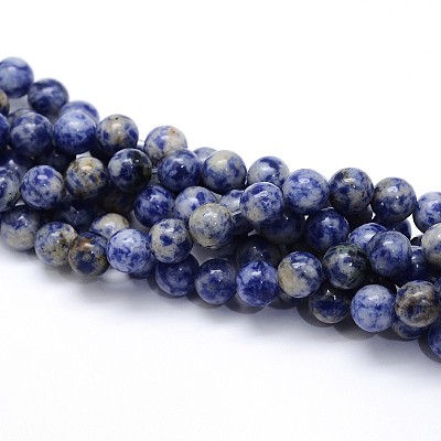 Natural Blue Spot Jasper Round Beads Strands G-O047-01-8mm-1