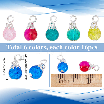 96Pcs 2 Bags 6 Colors Crack Glass Bead Pendants GLAA-BM0001-03-1