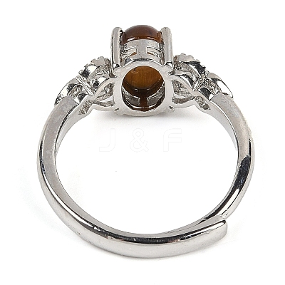 Oval Natural Tiger Eye Adjustable Rings RJEW-Q819-01P-02-1