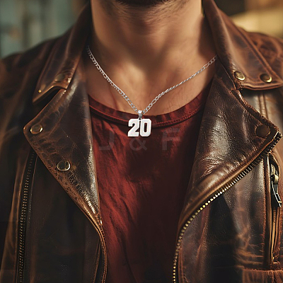 1Pc 304 Stainless Steel Figaro Chain Number Pendant Necklaces NJEW-BBC0001-28A-P-1