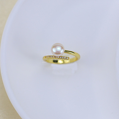 Natural Freshwater Pearl with Clear Cubic Zirconia Cuff Rings WGACE42-25-1