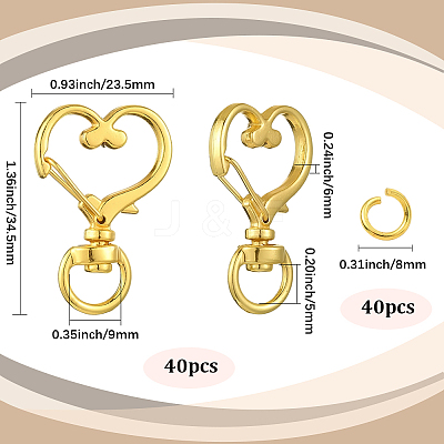40Pcs Heart Zinc Alloy Swivel Lobster Clasps FIND-SP0001-20P-1