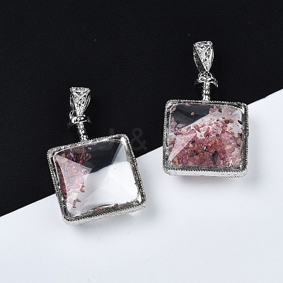 Transparent Glass Square Pendants GLAA-S199-006-1